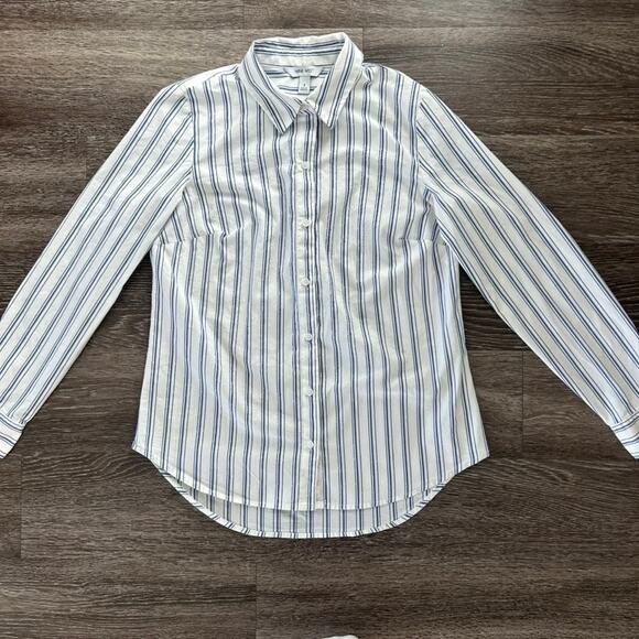 NWOT Nine West Striped Button Down Shirt Small Blue Long Sleeve Classic Work Top - Picture 2 of 12